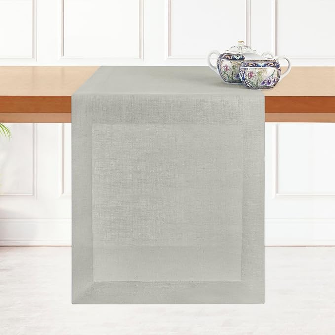 D'Moksha Homes Linen Silver Grey Table Runner 90 Inches Long by DMokshaHomes