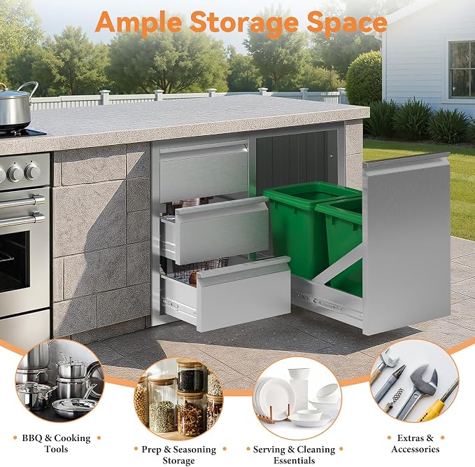 Jocisland Outdoor Kitchen Drawers 28" W×23" D×23" H Stainless Steel Drawers - Image 5