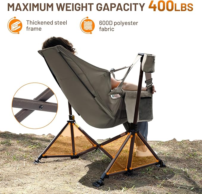 Oversized Hammock Camping Chair in Tan, 400 lb Support, Padded Seat