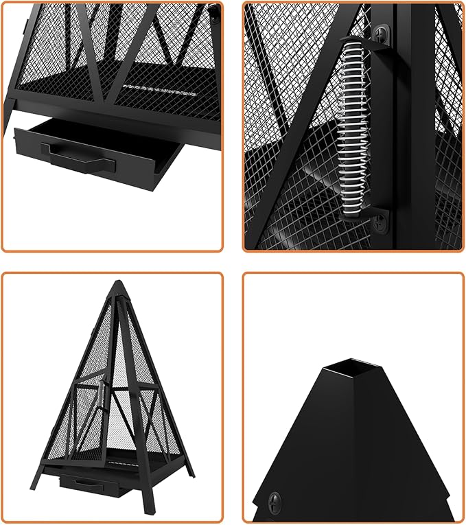 Kingson Pyramid Fire Pit, Heavy-Duty Steel Smokeless Wood Burning Fire Bowl - Image 4