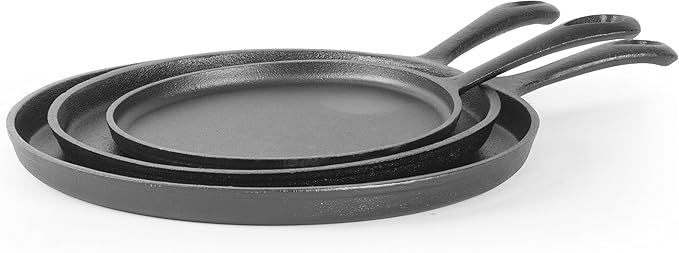 Griddles 3-Piece Pre-Seasoned Cast Iron Set in 8, 10 and 12 Inch Sizes