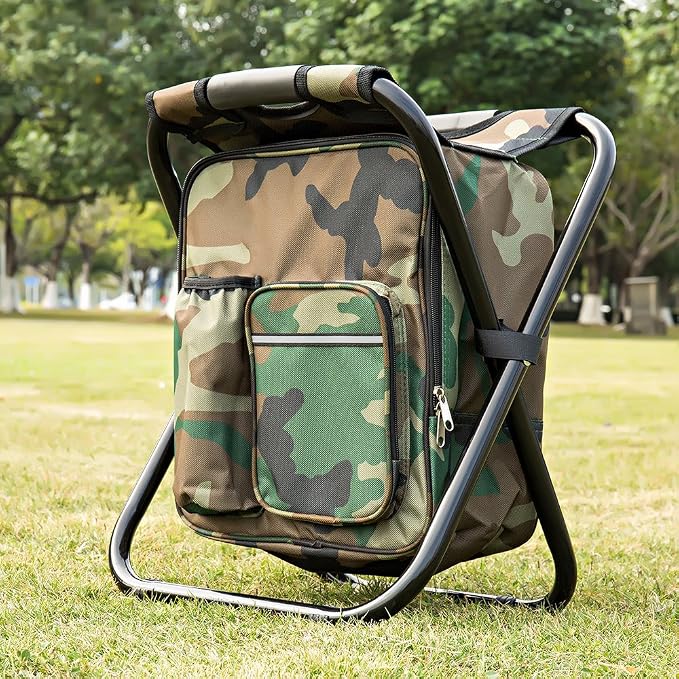 Bright starl Multifunction Folding Cooler and Stool Backpack, Hiking Camouflage - Image 2