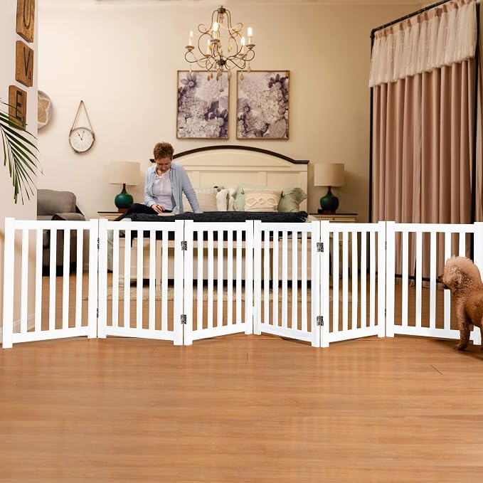 LZRS 6-Panel Extra-Wide Freestanding Wooden Dog Gate Indoor – 24”High Foldable - Image 6