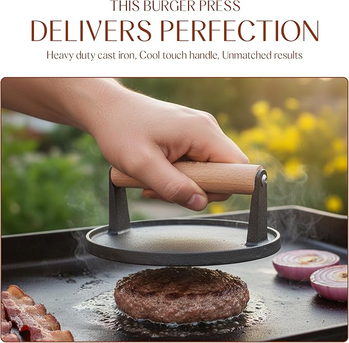 Bellemain Heavy Duty Cast Iron Smash Burger Press 7" Round Grill Press - Image 4