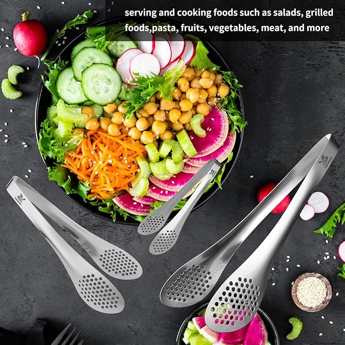 Tongs, Stainless Steel 3-Piece Set in Silver, 7, 9 and 11 Inch