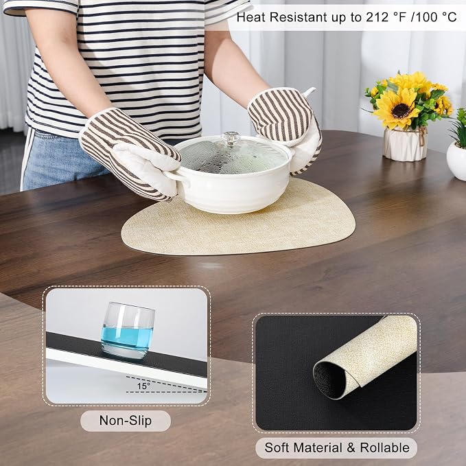 Placemats and Coasters, Washable Reversible Placemats Round Faux Leather - Image 5