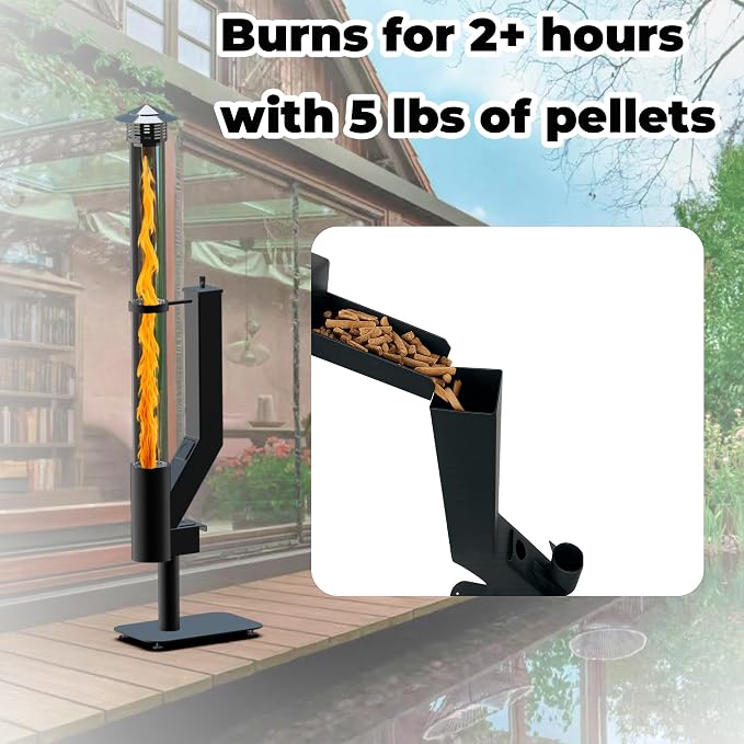 Smokeless Wood Pellet Patio Heater, Spiral Swirling Flame Glass Tube Fire Pit - Image 6