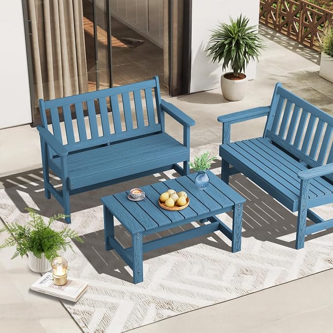 SERWALL Patio Coffee Table, HDPE Rectangle Outdoor Coffee Table Set of 2 - Image 10