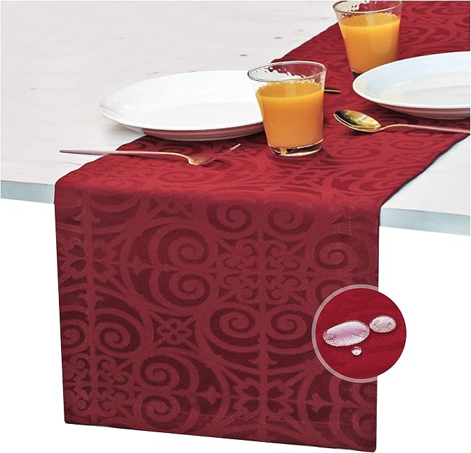 Red Table Runner 108 inch, Cranberry Damask Dresser Scarf, Outdoor Coffee Table - Image 9