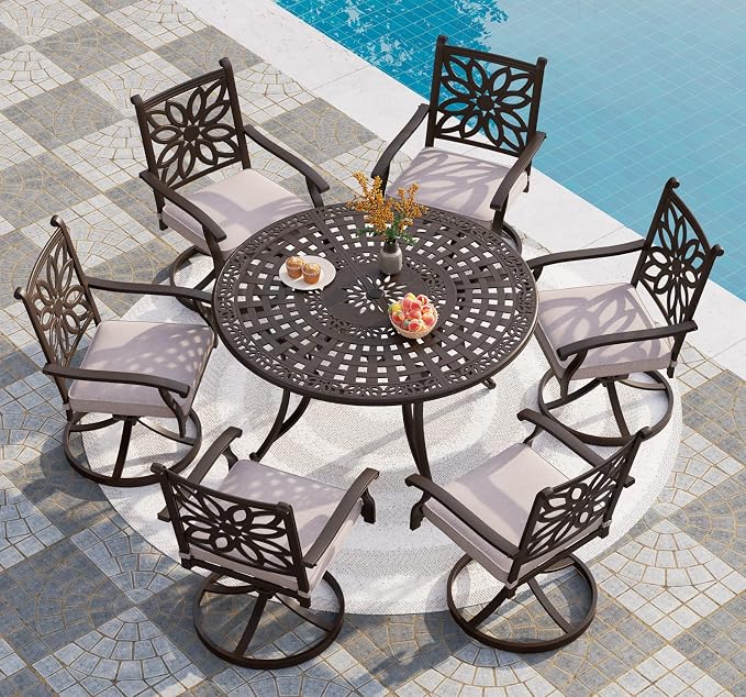 PHI VILLA Cast Aluminum Patio Dining Set by PHIVILLAThepioneerofcomfortablehouseholdsupplies
