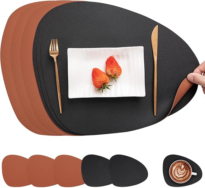 Myir JUN Placemats, Dual-Sided Placemats Waterproof Faux Leather Placemats Set by MyirJUN