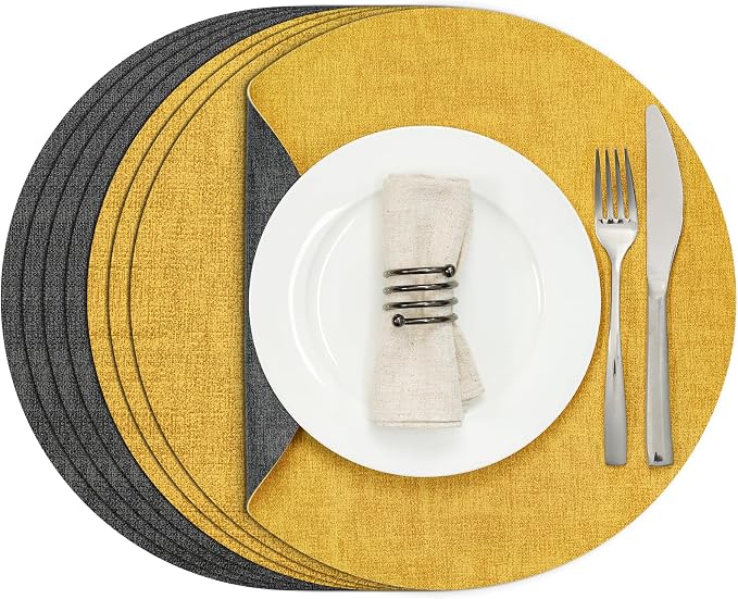 Myir JUN Round Placemats Dual Sided, Faux Leather Place Mats Set of 4 Indoor by MyirJUN