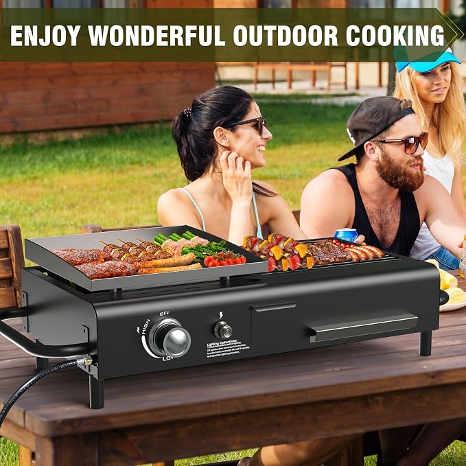 Tabletop Propane & Charcoal Grill Combo, 000 BTU Dual Fuel Flat Top Griddle - Image 7