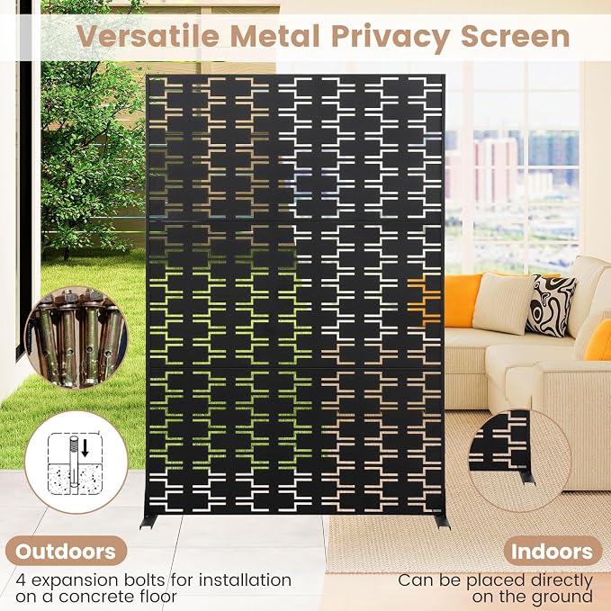 Giantex Metal Privacy Screen 72''H x 48''W, Powder-Coated Decorative Outdoor - Image 5