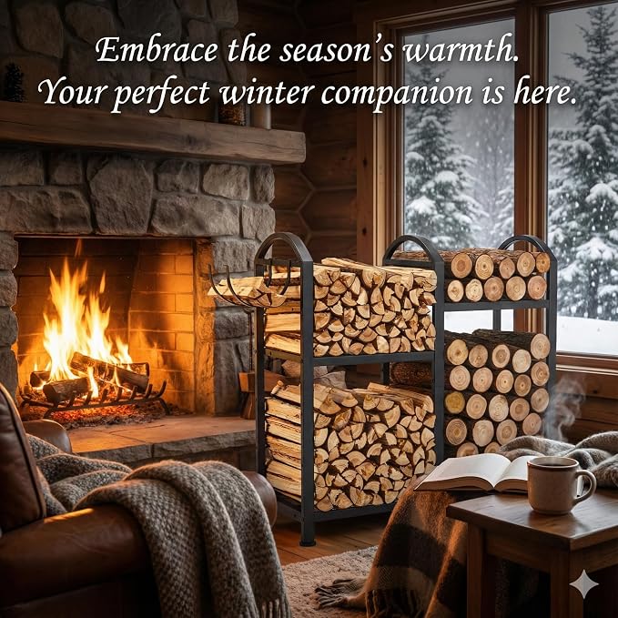Firewood Rack Indoor With Hooks, 31inch Firewood Rack, log holders - Image 5