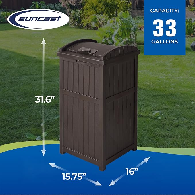 Suncast Trash Hideaway Outdoor 33 Gallon Garbage Waste Can Bin - Image 3