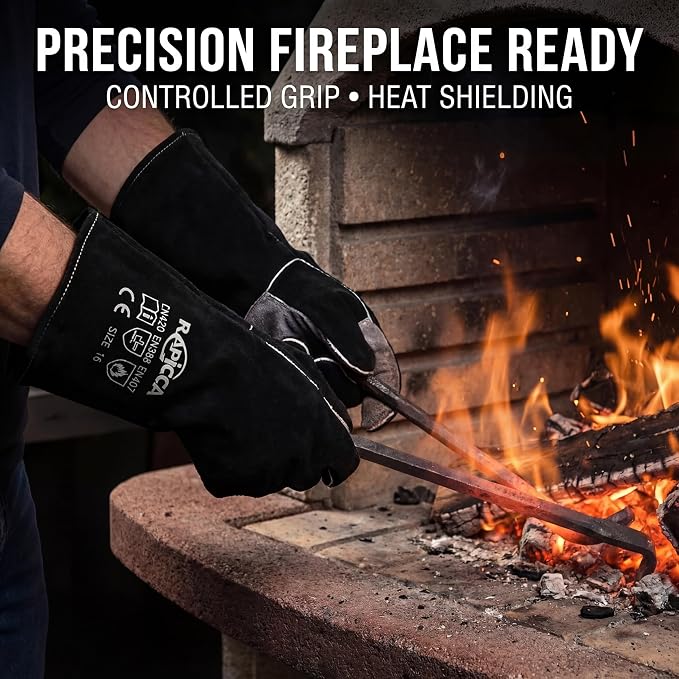 RAPICCA Fireplace Gloves Fire Heat Resistant: Black 14IN - Image 4