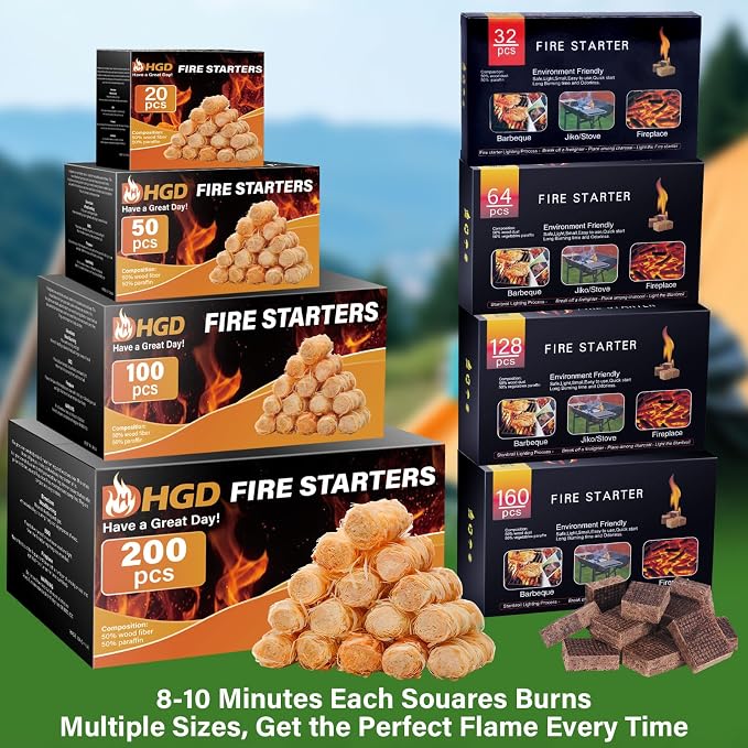 HGD Fire Starter, 64 Mini Square, Natural Fire Starters - Image 8