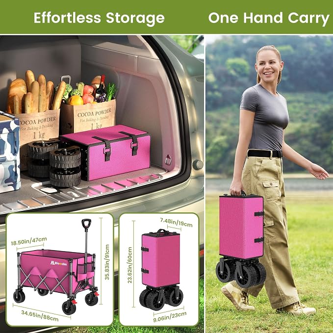 Collapsible Wagon Cart, 150L Heavy Duty Foldable Beach Wagon - Image 3