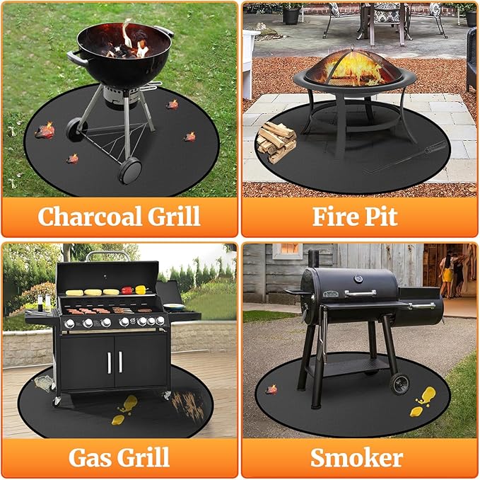 Grill Pad Floor Mat, 30-Inch Round, Fireproof Silicone-Coated