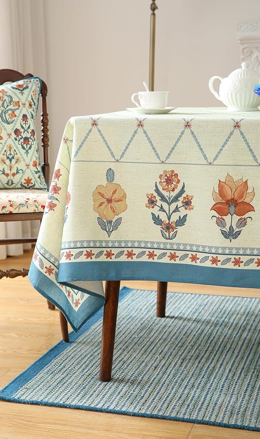 ISAENNE Designer Linen Floral Small Rectangle Tablecloth, Light Green Farmhouse - Image 7