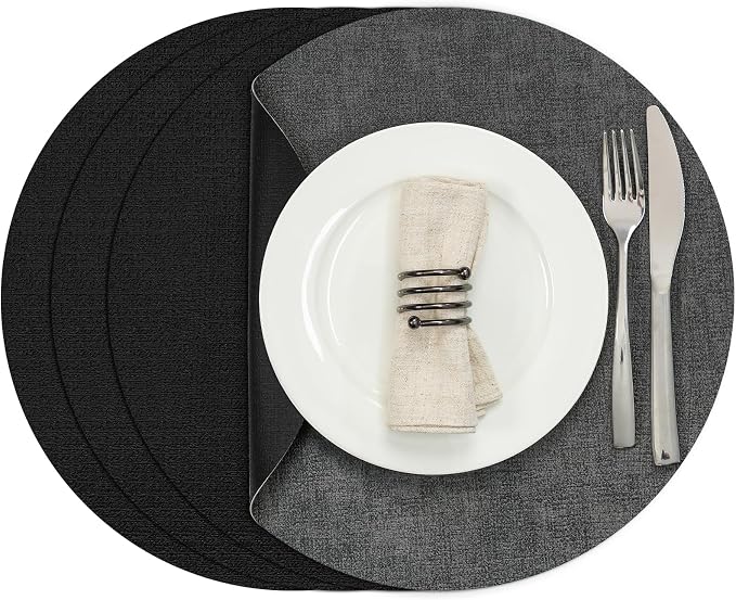 Myir JUN Round Placemats, Dual Sided Faux Leather Place Mats Set of 4 by MyirJUN