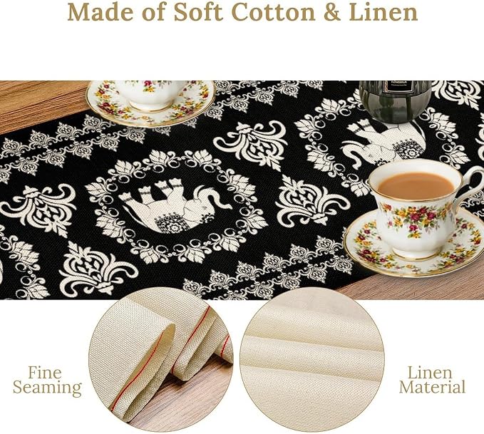 Boho Elephant Table Runner, Rustic Black African Tribe Animal Damask Diwali - Image 6