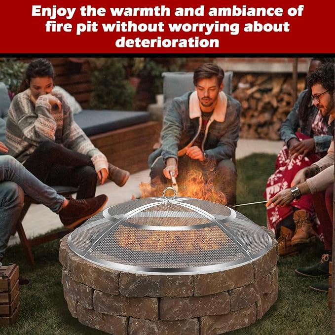 Fire Pit Spark Screen, 27 Inch Fire Pit Screen Cover Stainless Steel Outdoor - Image 6