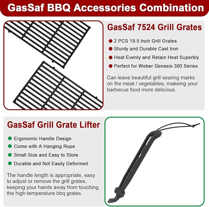 GasSaf 19.5" Grill Grates and Cooking Grate Lifter - Image 3