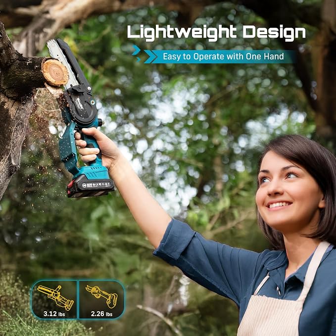SEESII Mini Chainsaw & Pruning Shears: 6" Electric Saw Brushless & 1.3" Pruner - Image 4