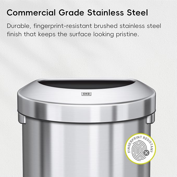 EKO Urban 16 Gallon Semi-Round Open Top Waste Bin, Stainless Steel Half Round - Image 4