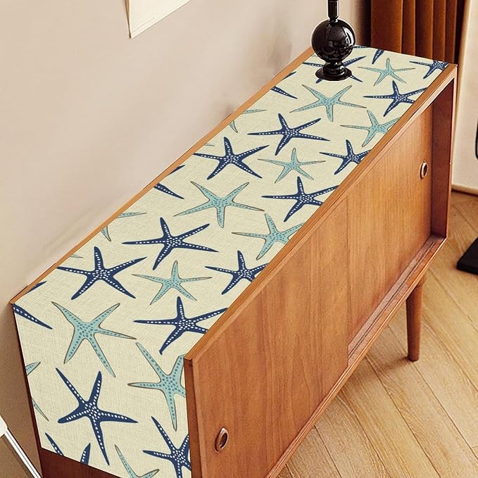 Blue Starfish Table Runner, Nautical Beach Ocean Table Runner Seasonal Holiday - Image 3