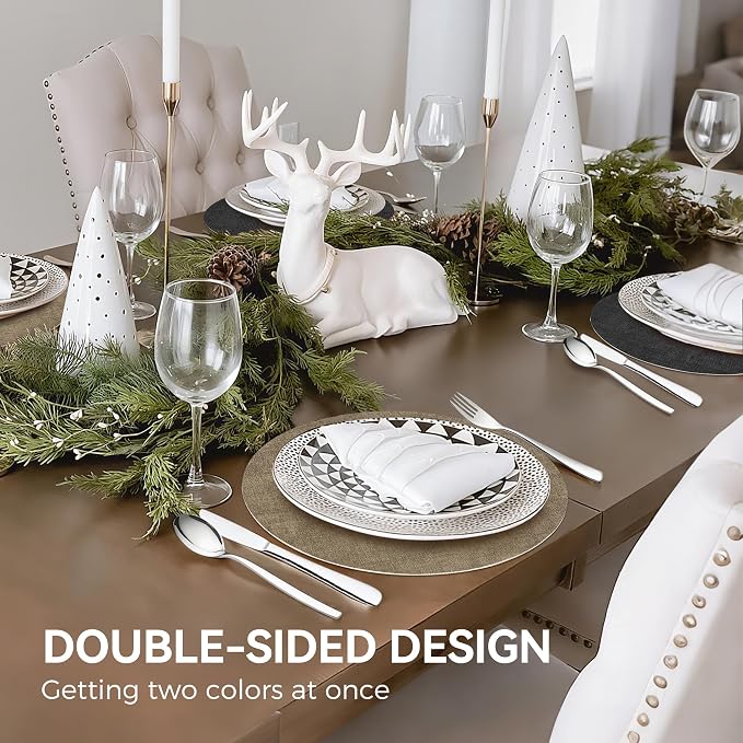 13" Round Placemats Set of 6, NCUE Dual-Sided Faux Leather Heat Resistant Table - Image 6