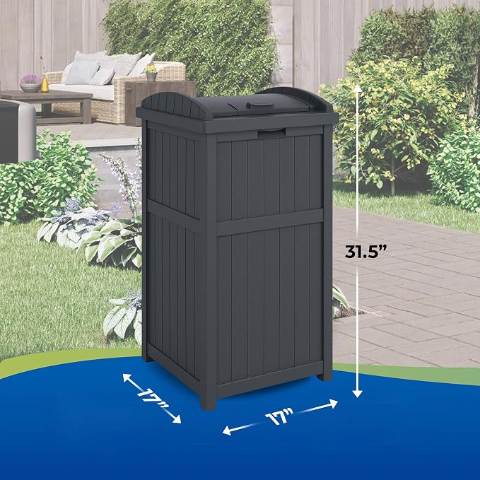 Suncast Outdoor Trash Hideaway, Resin Refuse Container w/ Lid, Cyberspace - Image 4