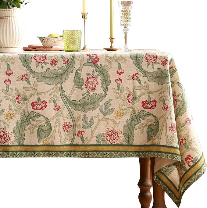patdrea Designer Linen Green Square Tablecloth, Leaves Pattern Floral Durable by Welcometopatdrea