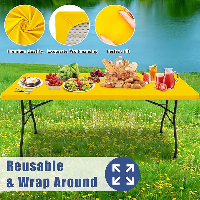 Spandex 6 Foot Rectangle Table Cloth 6 Pack, Elastic Fitted Tablecloths - Image 5