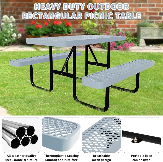48'' Rectangular Steel Picnic Table - Image 3