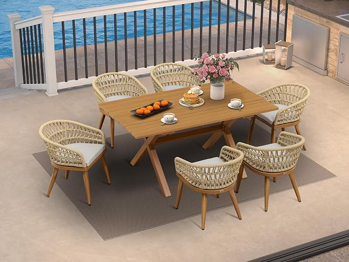 PURPLE LEAF 7 Pieces Outdoor Dining Set All-Weather PE Rattan Outdoor Patio by PURPLELEAF