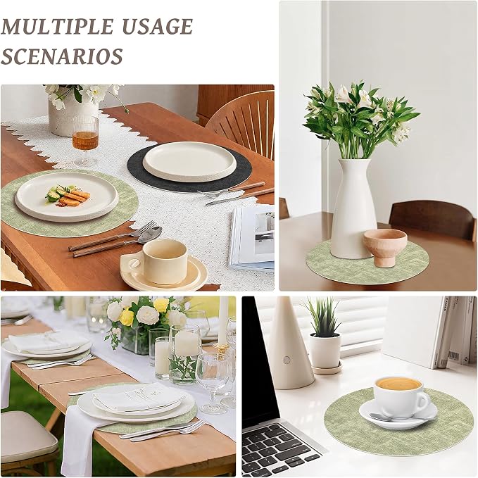 13" Round Placemats Set of 6, NCUE Dual-Sided Faux Leather Heat Resistant Table - Image 7