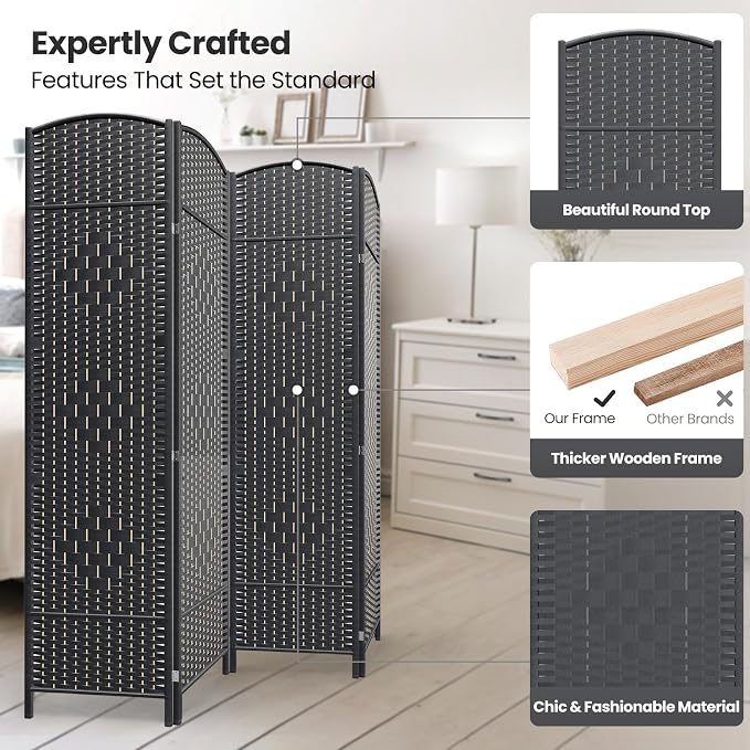 4 Panel Room Divider, 6Ft Folding Privacy Screen, Tall - Image 2