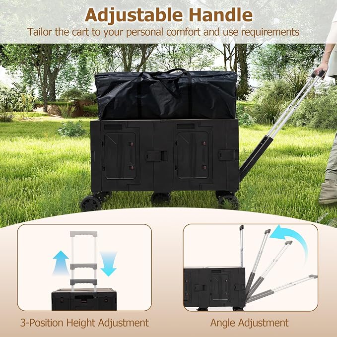 Goplus Large Foldable Utility Cart w/ 2-Tier Storage Crates, 5 Rotate Wheels - Image 6