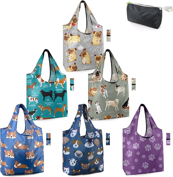 BeeGreen Dog Lover Gifts for Women Animals Reusable Grocery Bags Shopping Bags by BeeGreen