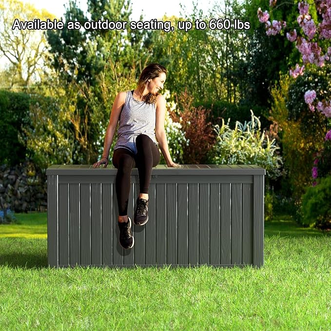 180 Gallon Resin Outdoor Deck Box Waterproof Patio Furniture, Garden Tools - Image 6