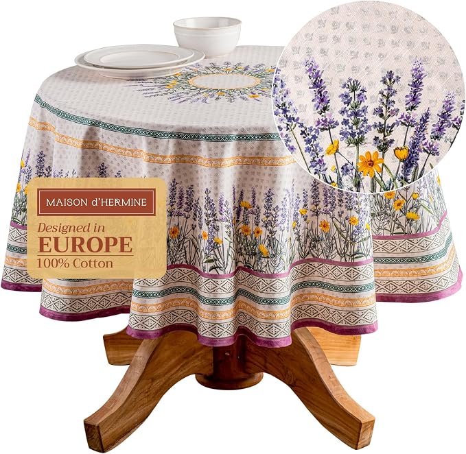 Maison d' Hermine Table Cloth Round Table 100% Cotton 63 Inches Tablecloth by MaisondHermine