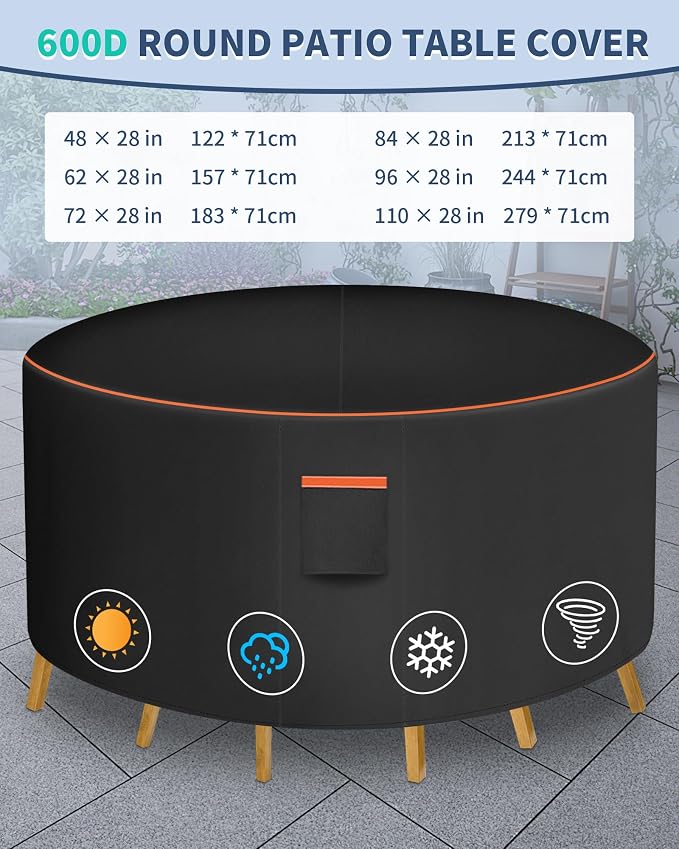 Round Patio Furniture Cover, 84 Inch Diameter Waterproof 600D Heavy Duty Table - Image 3