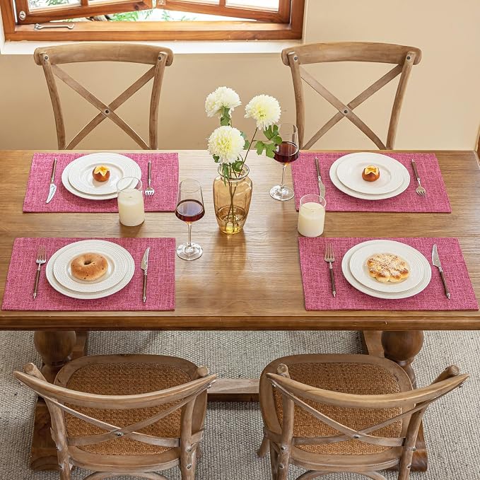Blue Forest Placemats Set of 6, Dual-Layered Thickened Faux Linen Cloth Place - Image 5