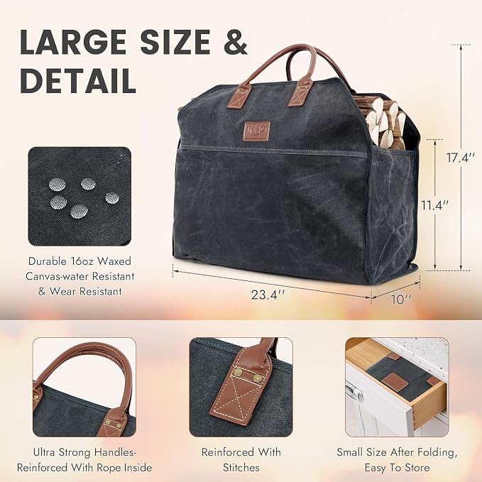 INNO STAGE Waxed Canvas Firewood Log Carrier, Extra Large Storage Tote Bag - Image 3