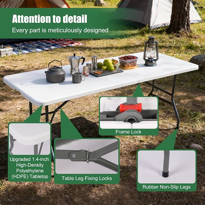 FWTI Deal 6 Feet Foldable Table & Tablecloth Set, Built in Carrying Handle & - Image 4