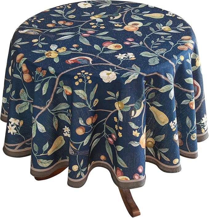 Linen 55 Inch Round Tablecloth, Wrinkle Resistant French Blue Tablecloth Print by bilingaier