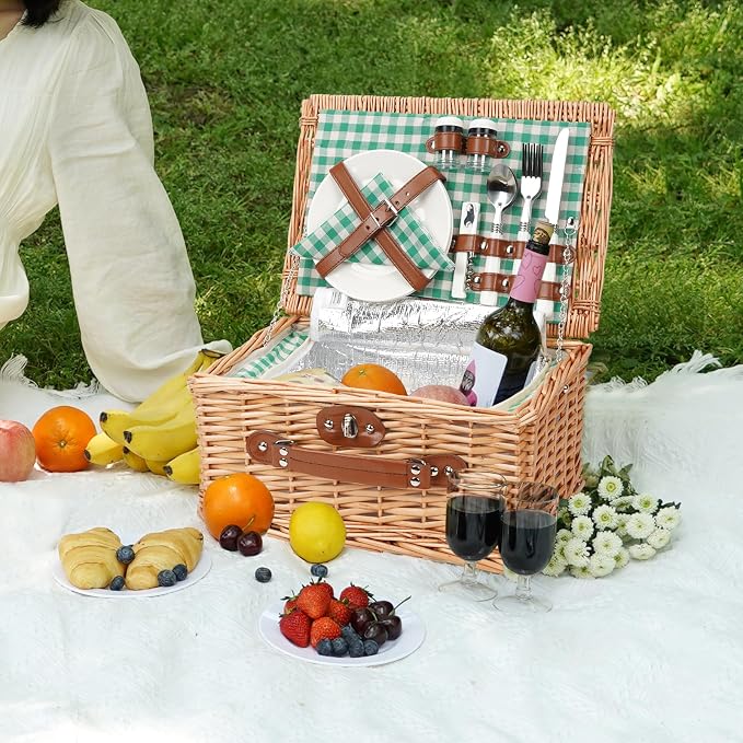 ZORMY Wicker Picnic Basket for 2 Person, Willow Hamper Basket Sets - Image 2